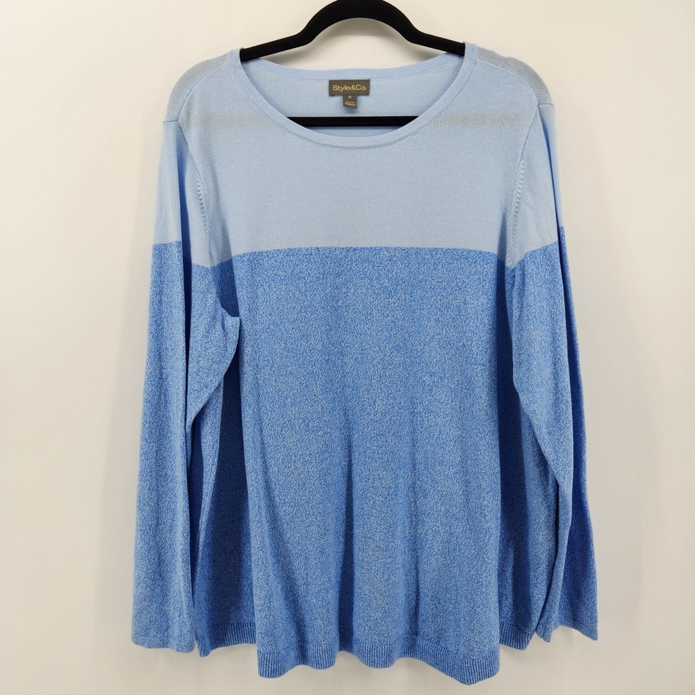 Style&Co. Womens 2X Blue Long Sleeve Knit Color Block Casual Pullover Sweater‎